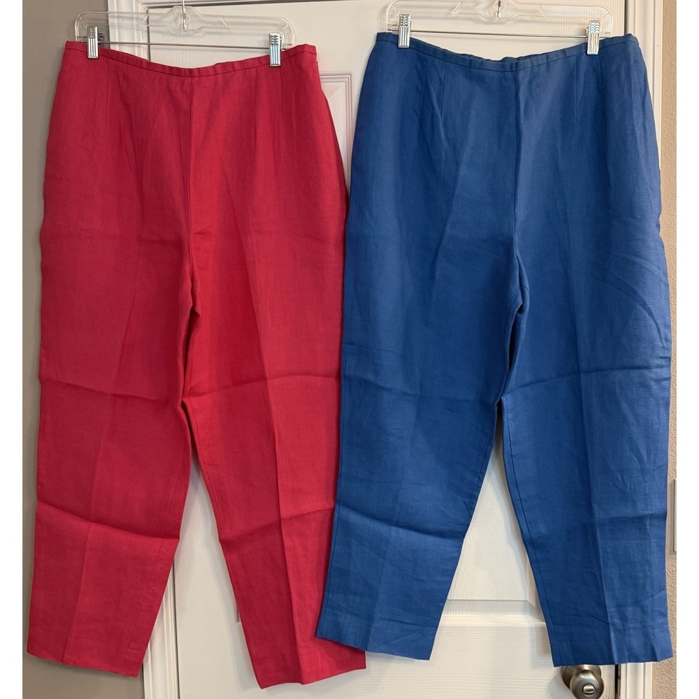 Talbots Sz 16 Dress Pants 100% Irish Linen Fully Lined 1 Blue 1 Pink Career READ